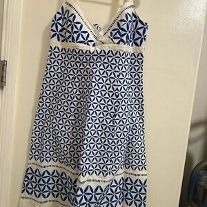 Blue and White Geometric Pattern Dress